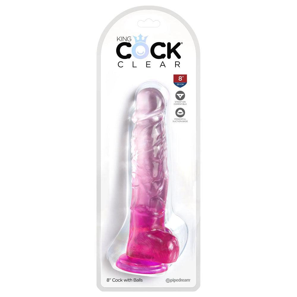 King Cock Clear 8'' Cock with Balls - Pink - Pink 20.3 cm Dong - PD5756-11