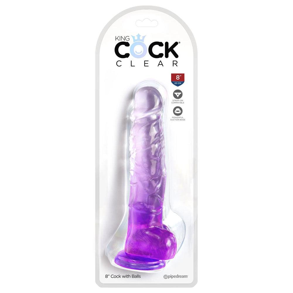 King Cock Clear 8'' Cock with Balls - Purple - Purple 20.3 cm Dong - PD5756-12