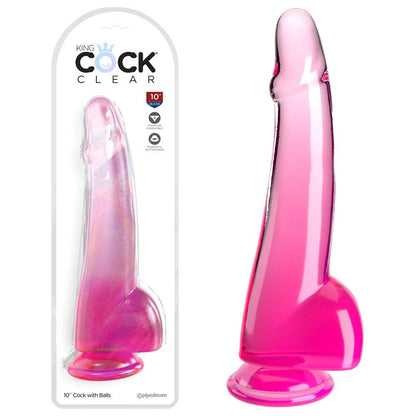 King Cock Clear 10'' Cock with Balls - Pink - Pink 25 cm Dong - PD5761-11