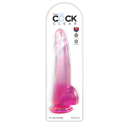 King Cock Clear 10'' Cock with Balls - Pink - Pink 25 cm Dong - PD5761-11