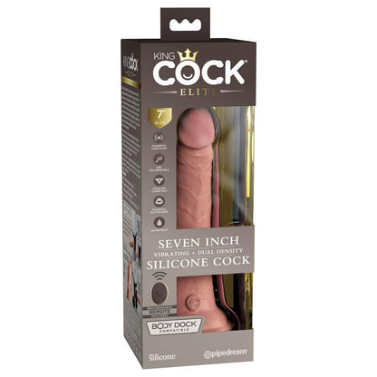 King Cock Elite 7'' Vibrating Dual Density Cock with Remote - Flesh 17.8 cm USB Rechargeable Vibrating Dong - PD5777-21