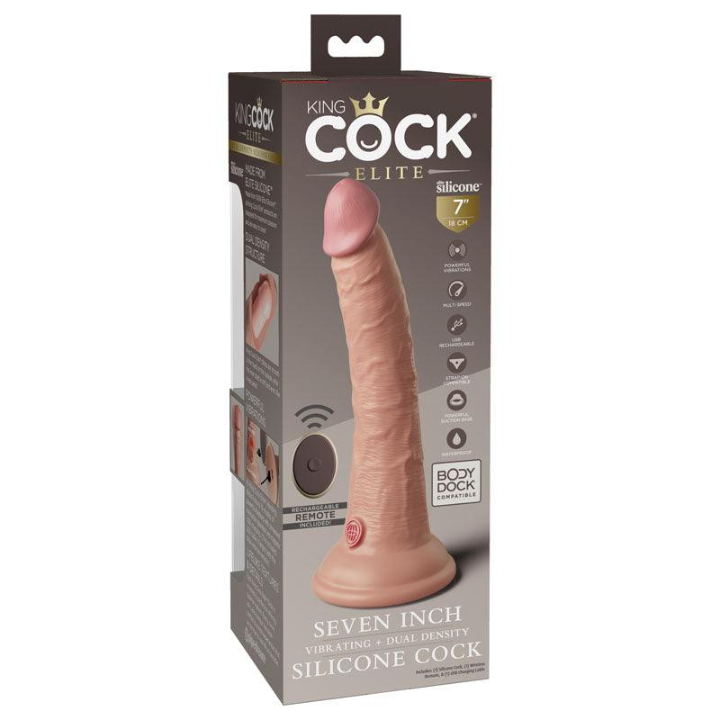 King Cock Elite 7'' Vibrating Dual Density Cock with Remote - Flesh 17.8 cm USB Rechargeable Vibrating Dong - PD5777-21