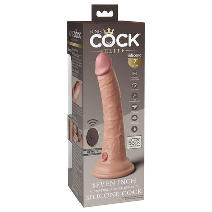 King Cock Elite 7'' Vibrating Dual Density Cock with Remote - Flesh 17.8 cm USB Rechargeable Vibrating Dong - PD5777-21