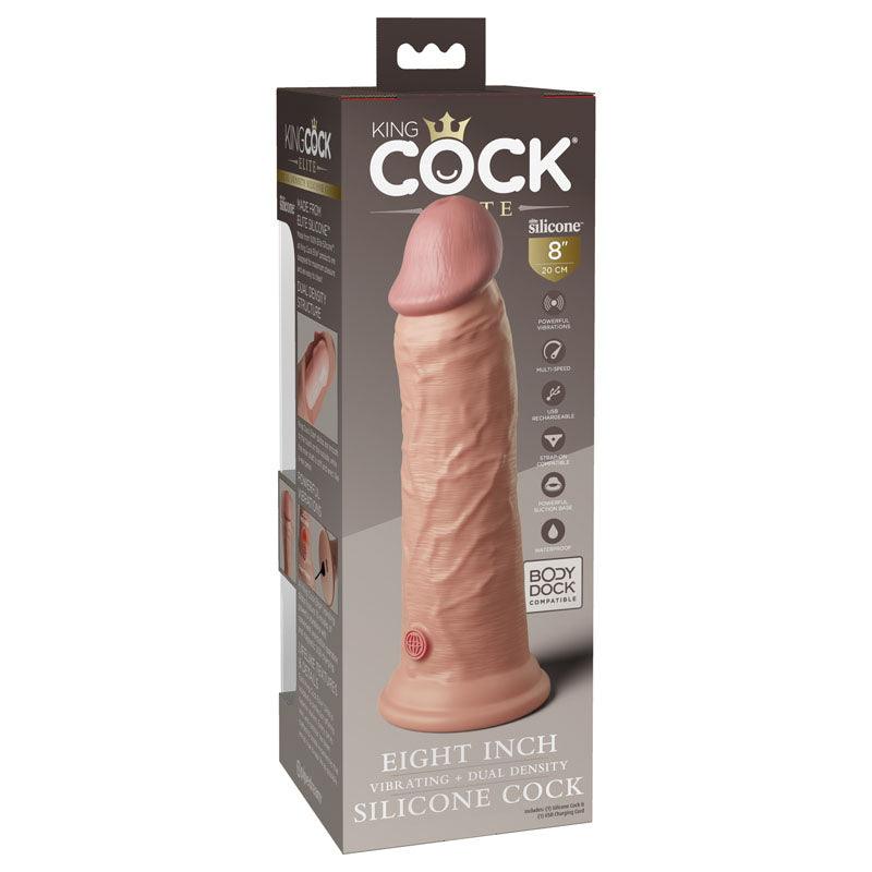 King Cock Elite 8'' Vibrating Dual Density Cock - Flesh - Flesh 20.3 cm USB Rechargeable Vibrating Dong - PD5778-21