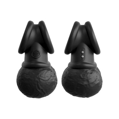 King Cock Elite The Crown Jewels Vibrating Silicone Balls - Black USB Rechargeable Vibrating Cock Ring - PD5780-23