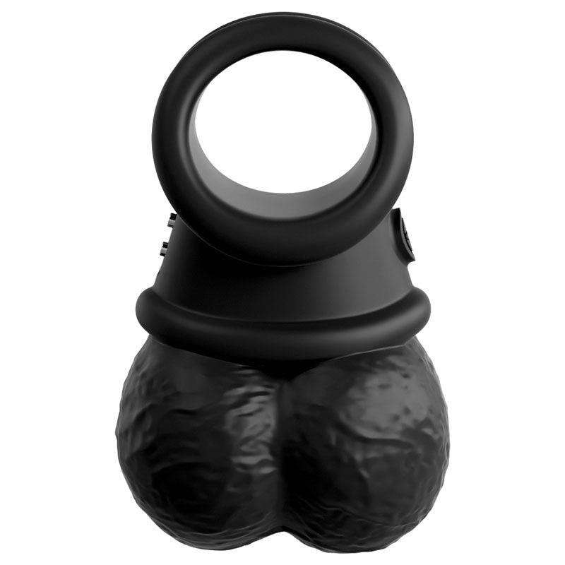 King Cock Elite The Crown Jewels Vibrating Silicone Balls - Black USB Rechargeable Vibrating Cock Ring - PD5780-23