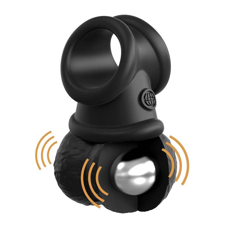 King Cock Elite The Crown Jewels Vibrating Silicone Balls - Black USB Rechargeable Vibrating Cock Ring - PD5780-23