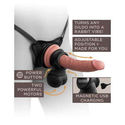 King Cock Elite The Crown Jewels Vibrating Silicone Balls - Black USB Rechargeable Vibrating Cock Ring - PD5780-23