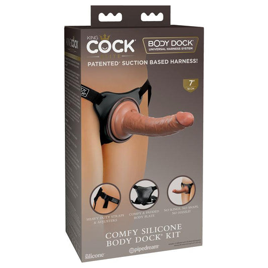 King Cock Elite Comfy Silicone Body Dock Kit - Body Dock Strap-On Harness with Tan 17.8 cm Dong - PD5783-22