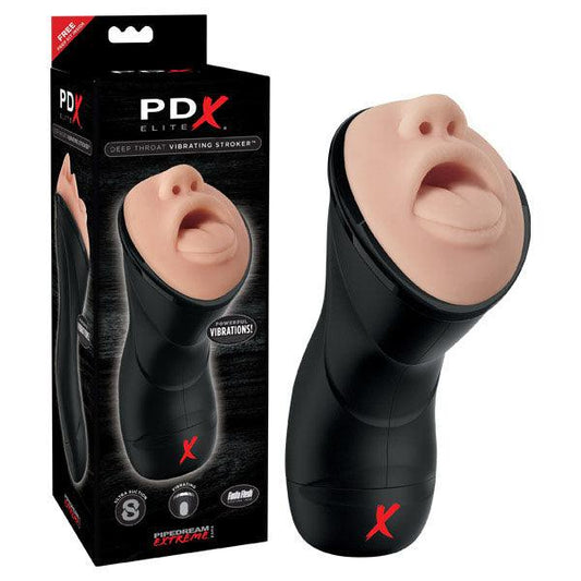 PDX Elite Deep Throat Vibrating Stroker - Flesh Vibrating Mouth Stroker - RD507