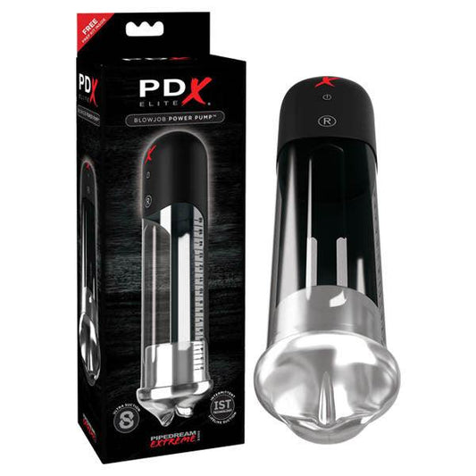 PDX Elite Blowjob Power Pump - Black Powered Penis Pump with Mouth Stroker Sleeve - RD511