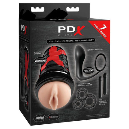 PDX Elite Ass-gasm Vibrating Kit - Black Male Kit - 11 Piece Set - RD519