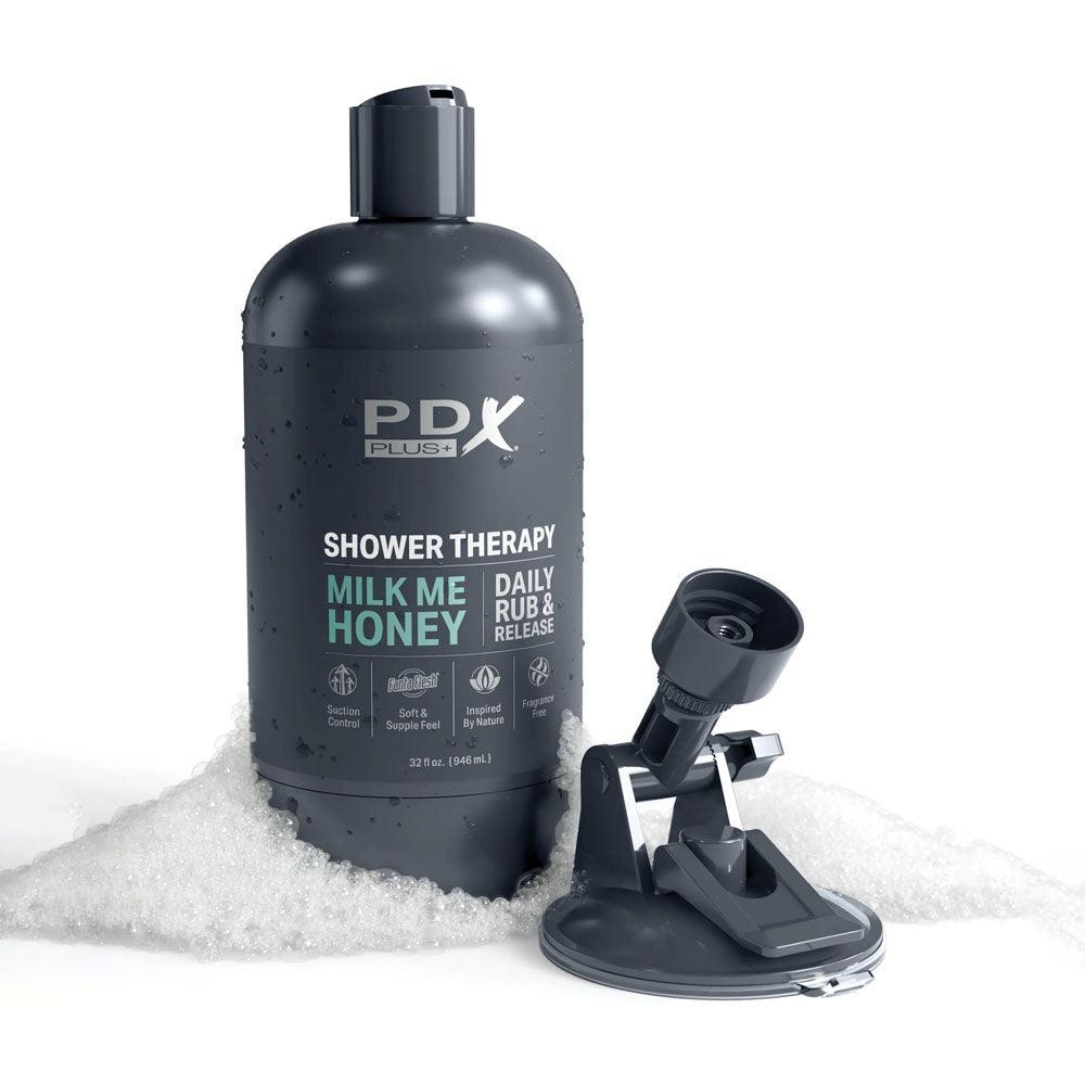 PDX Plus Shower Therapy - Milk Me Honey - Flesh - Flesh Discreet Vagina Stroker with Suction Base - RD621-21