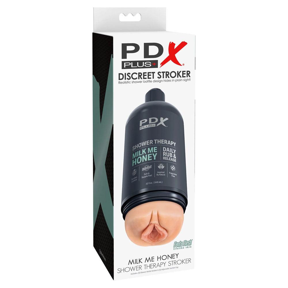 PDX Plus Shower Therapy - Milk Me Honey - Flesh - Flesh Discreet Vagina Stroker with Suction Base - RD621-21