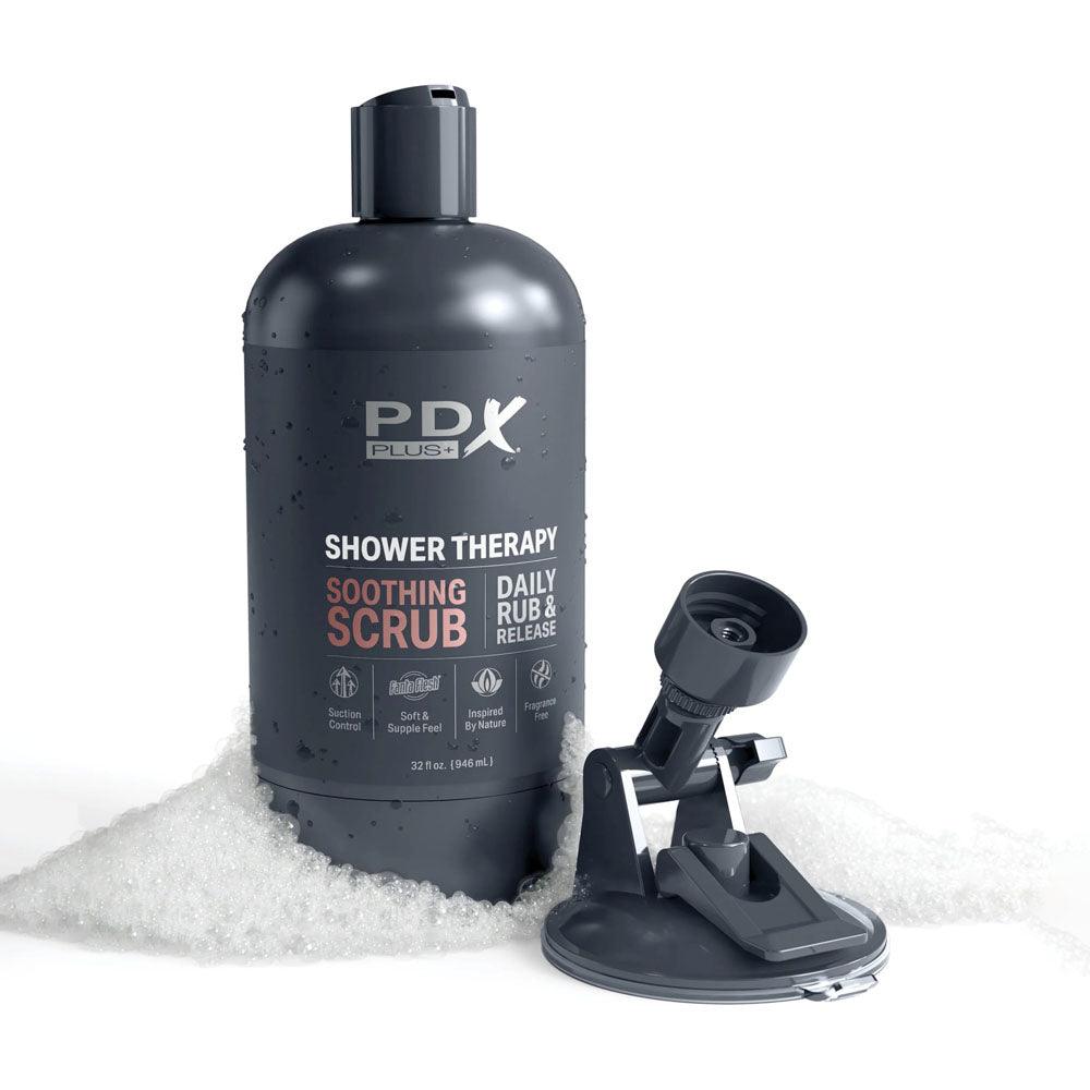 PDX Plus Shower Therapy - Soothing Scrub - Tan - Tan Discreet Vagina Stroker with Suction Base - RD622-22