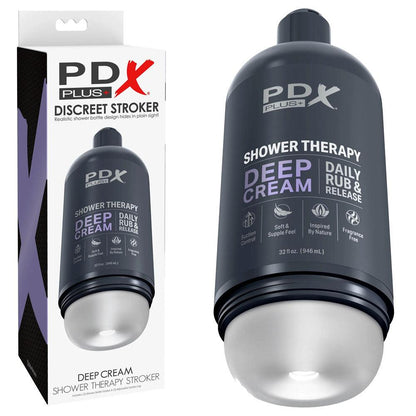 PDX Plus Shower Therapy - Deep Cream - Frosted - Clear Discreet Stroker with Suction Base - RD623-20