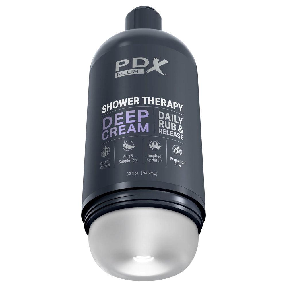 PDX Plus Shower Therapy - Deep Cream - Frosted - Clear Discreet Stroker with Suction Base - RD623-20