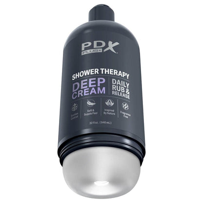 PDX Plus Shower Therapy - Deep Cream - Frosted - Clear Discreet Stroker with Suction Base - RD623-20