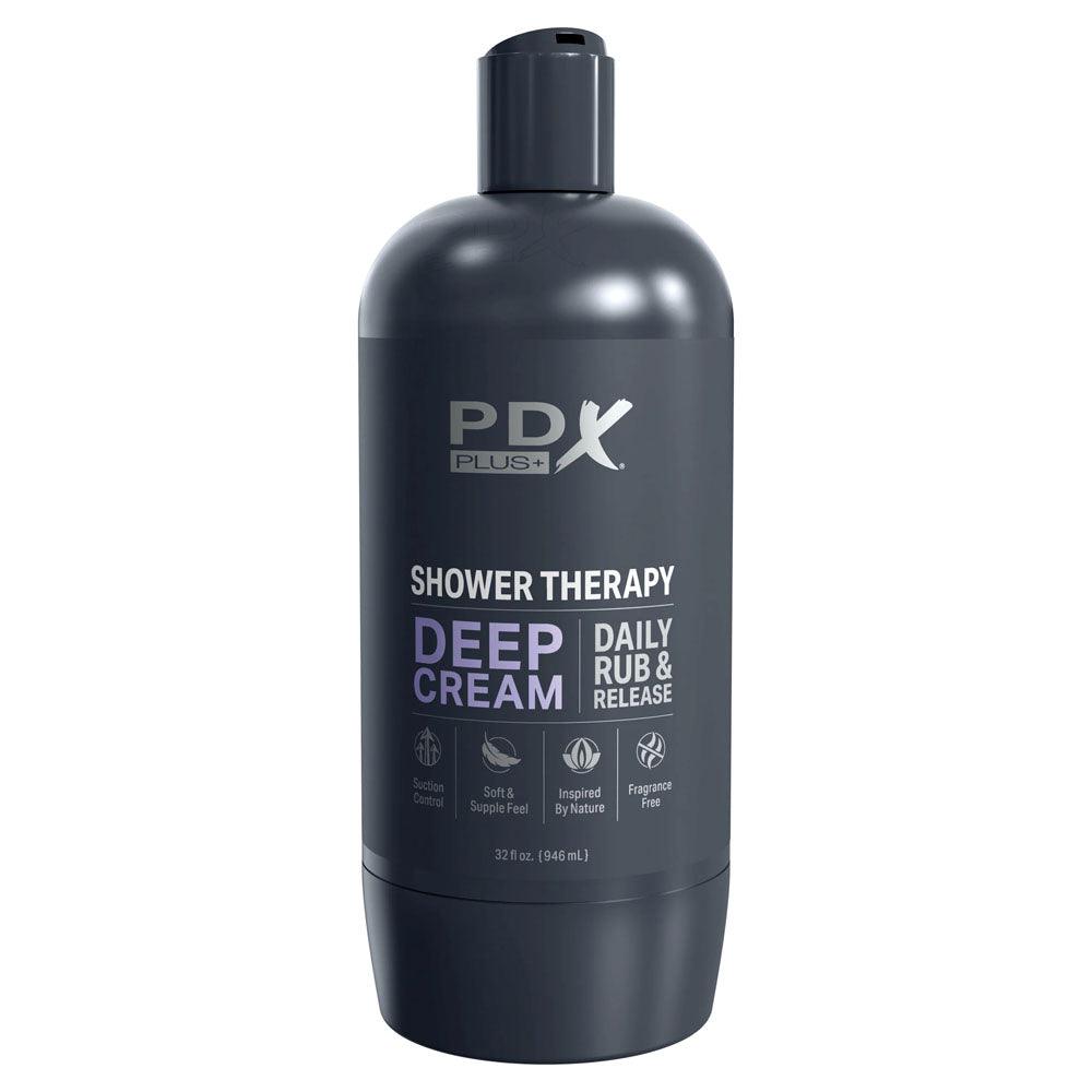 PDX Plus Shower Therapy - Deep Cream - Frosted - Clear Discreet Stroker with Suction Base - RD623-20