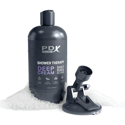 PDX Plus Shower Therapy - Deep Cream - Frosted - Clear Discreet Stroker with Suction Base - RD623-20