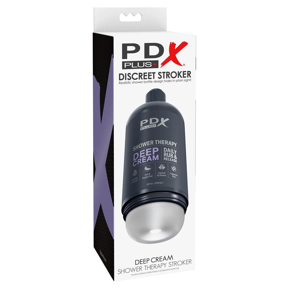 PDX Plus Shower Therapy - Deep Cream - Frosted - Clear Discreet Stroker with Suction Base - RD623-20