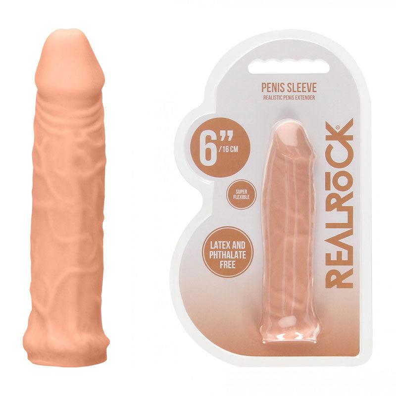 REALROCK 6'' Realistic Penis Sleeve - Flesh 15.2 cm Penis Extension Sleeve - REA105FLE