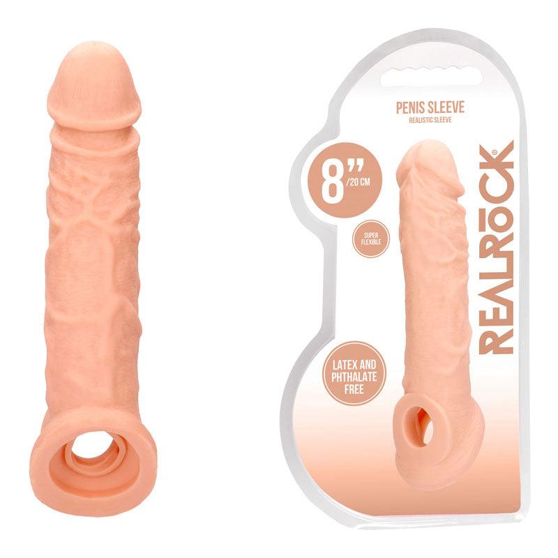 REALROCK 8'' Realistic Penis Extender with Rings - Flesh 20.3 cm Penis Extension Sleeve - REA106FLE