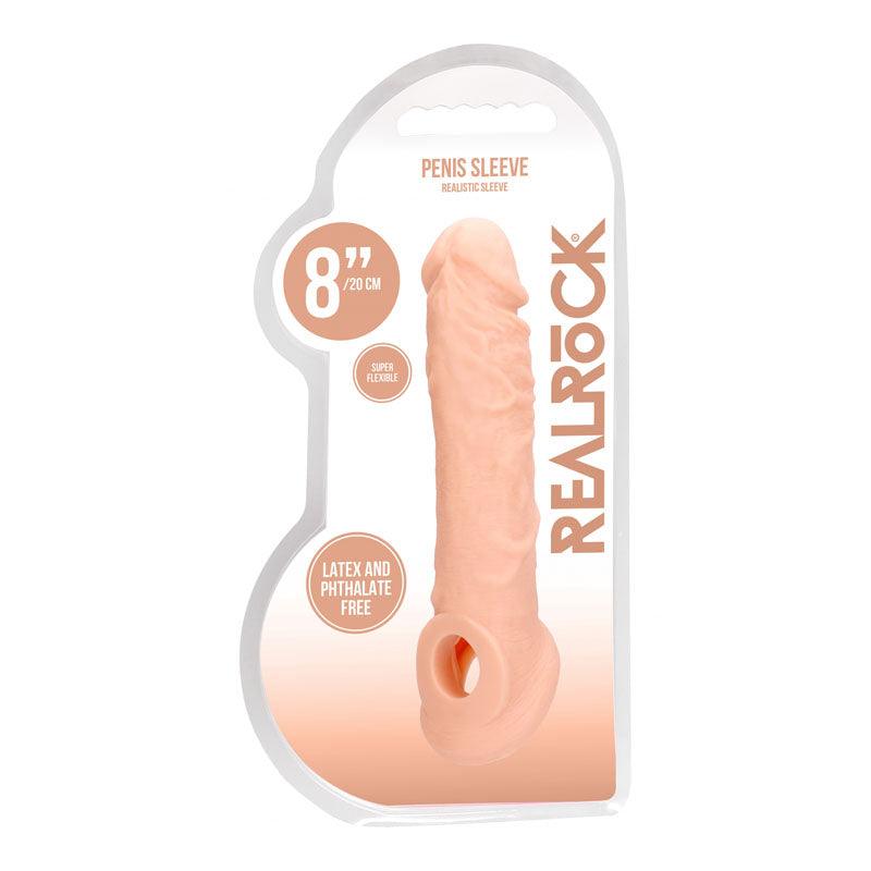 REALROCK 8'' Realistic Penis Extender with Rings - Flesh 20.3 cm Penis Extension Sleeve - REA106FLE