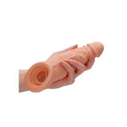 REALROCK 9'' Realistic Penis Extender with Rings - Flesh 22.9 cm Penis Extension Sleeve - REA107FLE