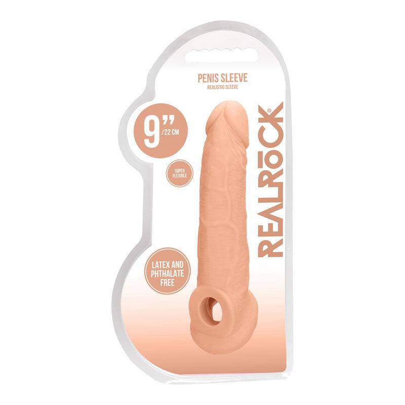 REALROCK 9'' Realistic Penis Extender with Rings - Flesh 22.9 cm Penis Extension Sleeve - REA107FLE