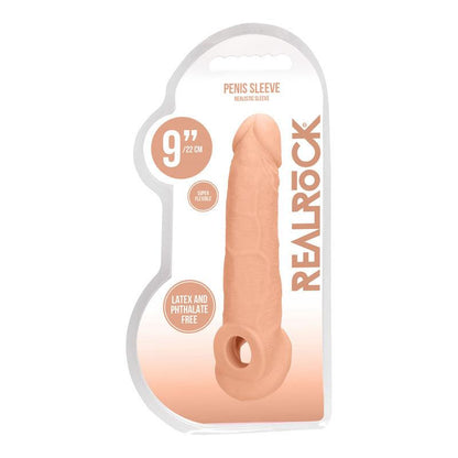 REALROCK 9'' Realistic Penis Extender with Rings - Flesh 22.9 cm Penis Extension Sleeve - REA107FLE