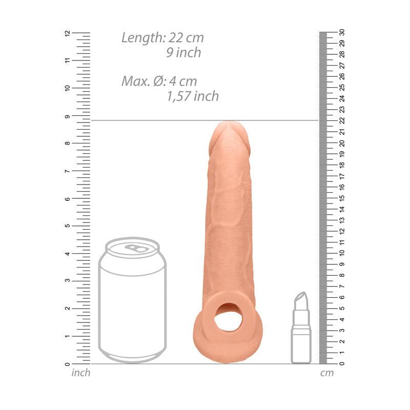 REALROCK 9'' Realistic Penis Extender with Rings - Flesh 22.9 cm Penis Extension Sleeve - REA107FLE