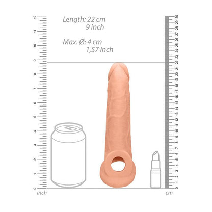 REALROCK 9'' Realistic Penis Extender with Rings - Flesh 22.9 cm Penis Extension Sleeve - REA107FLE