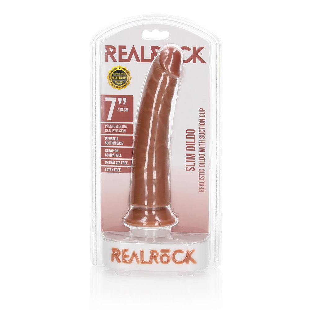 REALROCK Realistic Slim Dildo with Suction Cup - 18cm - Tan 18 cm (7'') Dong - REA114TAN