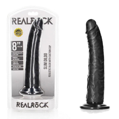 REALROCK Realistic Slim Dildo with Suction Cup - 20.5cm - Black 20.5 cm (8'') Dong - REA115BLK