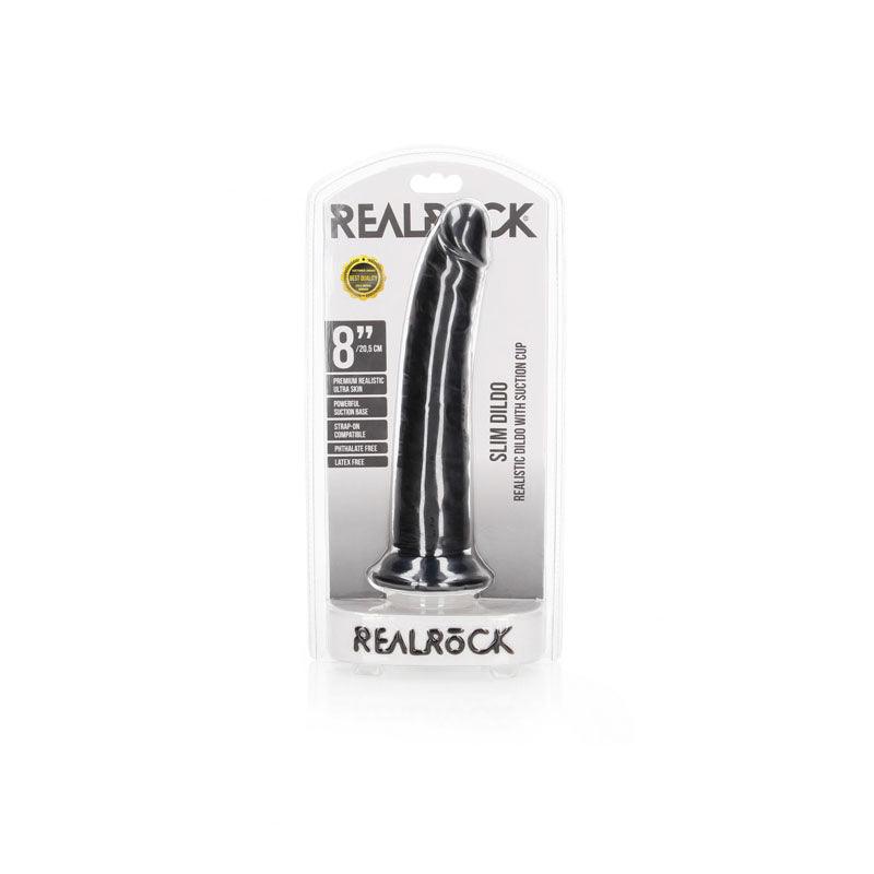 REALROCK Realistic Slim Dildo with Suction Cup - 20.5cm - Black 20.5 cm (8'') Dong - REA115BLK