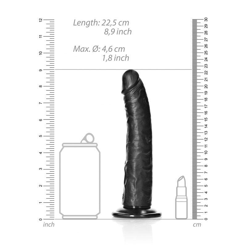 REALROCK Realistic Slim Dildo with Suction Cup - 20.5cm - Black 20.5 cm (8'') Dong - REA115BLK