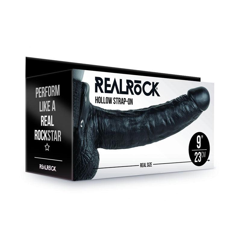 REALROCK Hollow Strapon with Balls - 23 cm Black - Black 23 cm Hollow Strap-On - REA132BLK