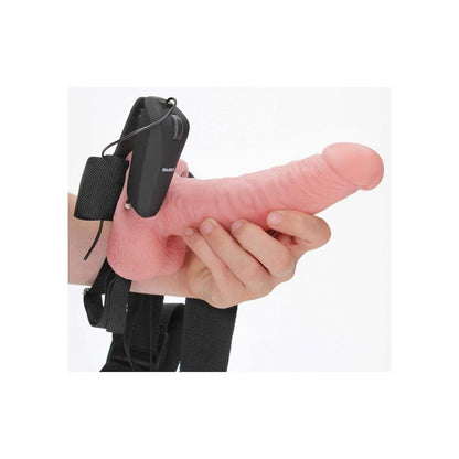 REALROCK Vibrating Hollow Strapon + Balls - 18cm Flesh - Flesh 18 cm Vibrating Hollow Strap-On - REA133FLE