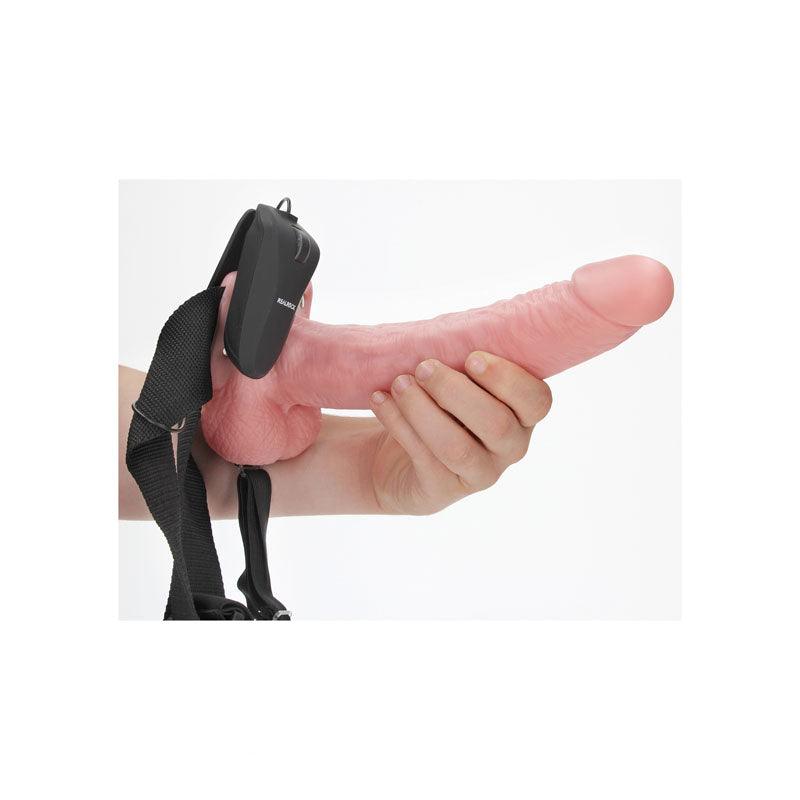 REALROCK Vibrating Hollow Strapon + Balls - 23cm Flesh - Flesh 23 cm Vibrating Hollow Strap-On - REA134FLE