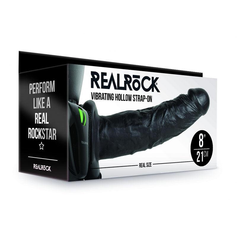 REALROCK Vibrating Hollow Strap-on - 20.5 cm Black - Black 20.5 cm Vibrating Hollow Strap-On - REA139BLK