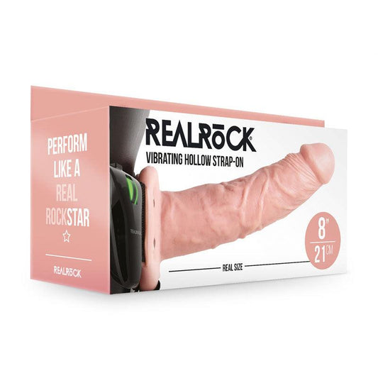 REALROCK Vibrating Hollow Strap-on - 20.5 cm Flesh - Flesh 20.5 cm Vibrating Hollow Strap-On - REA139FLE