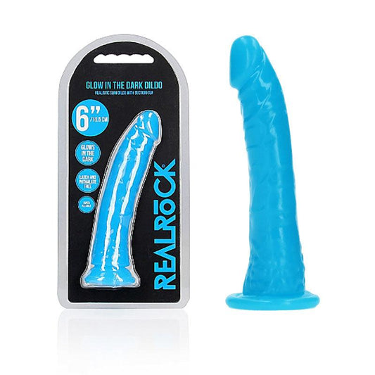 REALROCK 15.5 cm Slim Glow in the Dark Neon - Blue - Glow in Dark Blue 15.5 cm (6'') Dong - REA141GLOBLU