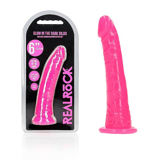 REALROCK 15.5 cm Slim Glow in the Dark Neon - Pink - Glow in Dark Pink 15.5 cm (6'') Dong - REA141GLOPNK