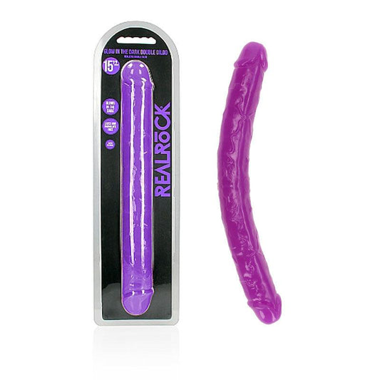 REALROCK 38 cm Double Dong Glow - Purple - Purple 38 cm (15'') Double Dong - REA149GLOPUR