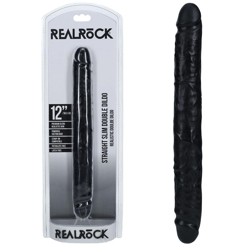 REALROCK 30cm Slim Double Dildo - Black - Black 30 cm (12'') Double Dong - REA183BLK