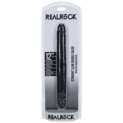 REALROCK 30cm Slim Double Dildo - Black - Black 30 cm (12'') Double Dong - REA183BLK