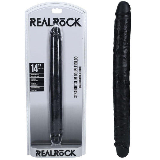 REALROCK 35cm Slim Double Dildo - Black - Black 35 cm (14'') Double Dong - REA184BLK