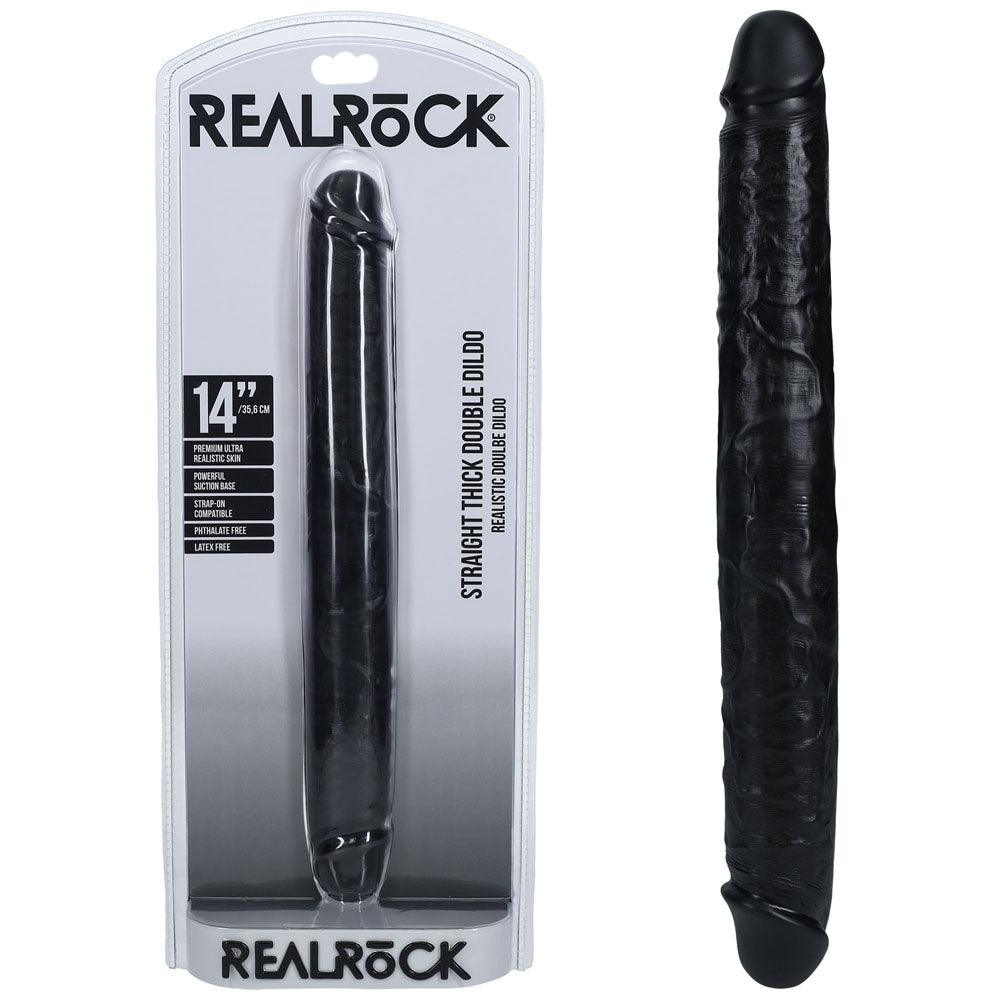 REALROCK 35cm Thick Double Dildo - Black - Black 35 cm (14'') Thick Double Dong - REA185BLK