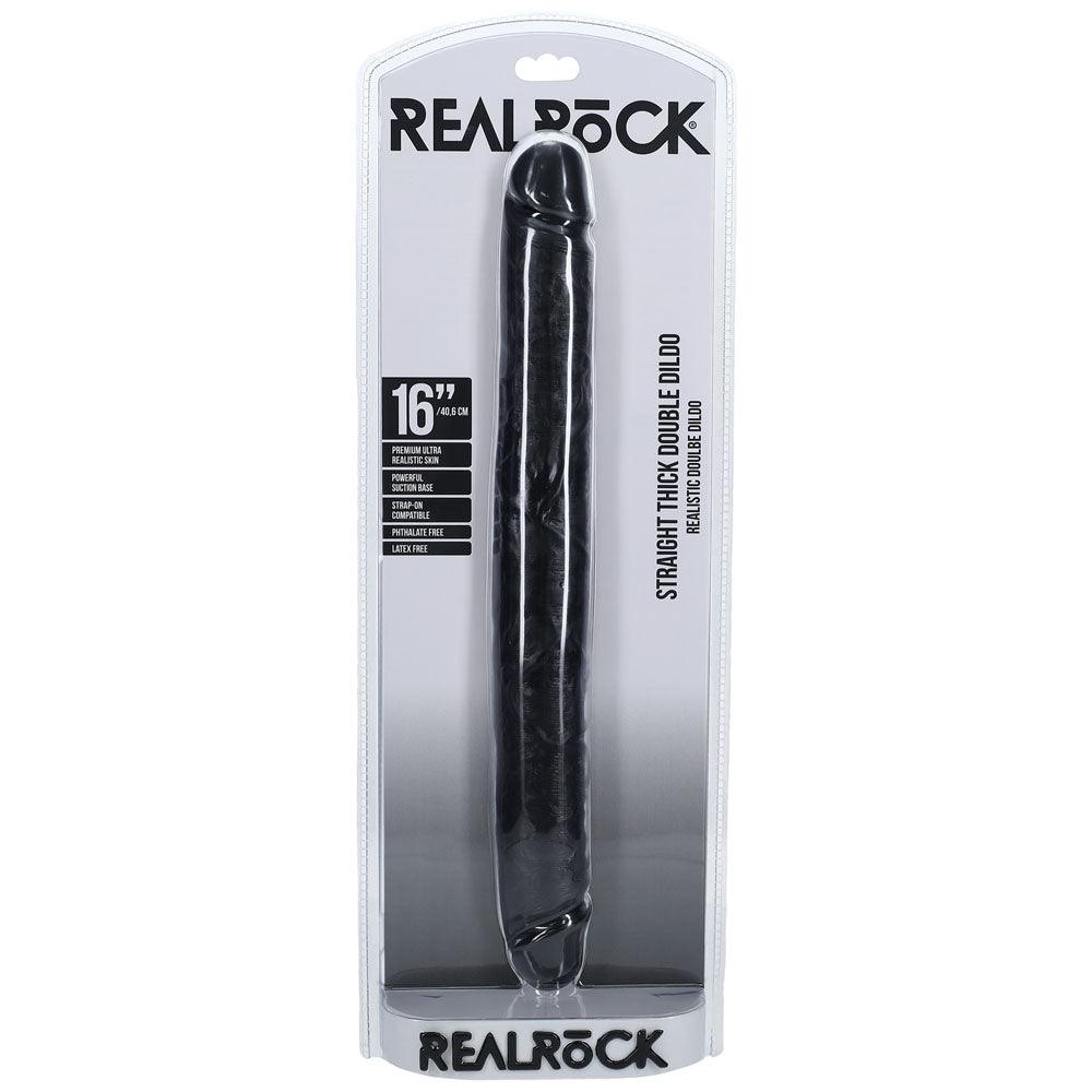 REALROCK 40cm Thick Double Dildo - Black - Black 40 cm (16'') Thick Double Dong - REA186BLK